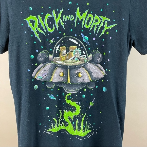 Rick & Morty Size Small UFO Planets Space Ooze Crewneck Graphic Tee Shirt - Picture 3 of 5
